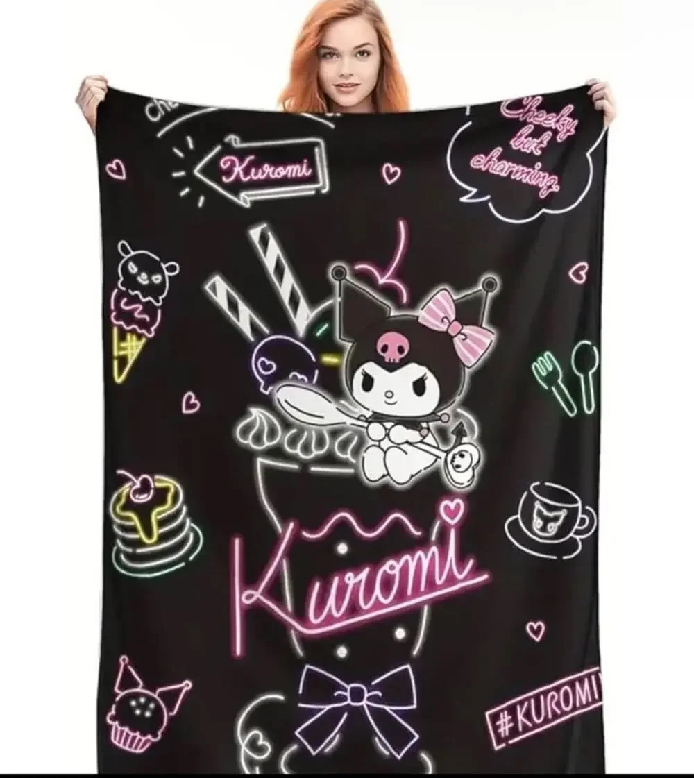Ku romi Neon Design Throw Blanket, Black with Pink Accents, 50